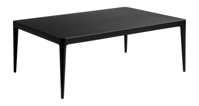 A sleek black metal coffee table, perfect for a modern living room aesthetic.