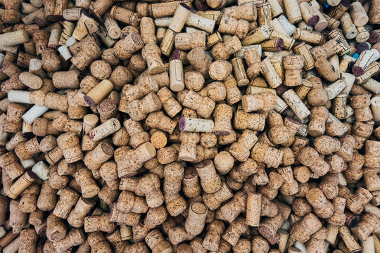 Full frame view from above pile of various wine corks
