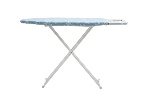 Isolated ironing board with patterned cover, ironing accessory for clothing care work