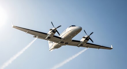 Twin-Engine Aircraft Soaring Through the Sky with Contrails.