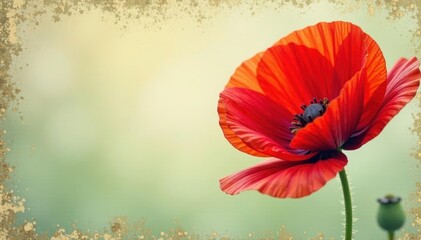 A faded, vibrant red poppy, delicate petals, vintage texture, flower petal, floral design, floral