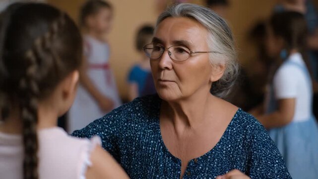 An emotional image depicting an elderly woman interacting with a young girl, capturing the warmth and connection across generations during a heartfelt moment.