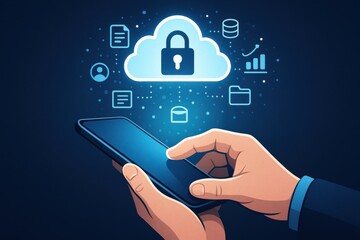 Secure Cloud Storage Concept with Hand Holding Smartphone and Shield Symbol Representing Data Protection