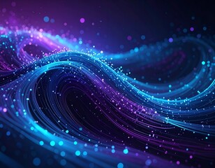 Obraz premium Abstract flowing, iridescent lines and particles in shades of blue and purple