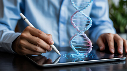 DNA Futuristic Tablet Digital Pen Science Healthcare Biotechnology