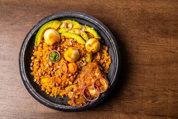 Eto with Groundnut and Avocado, Mashed Ripe Plantain Mixed With Palm Oil, Onions, and roasted groundnuts, Africa Ghana Traditional Dish