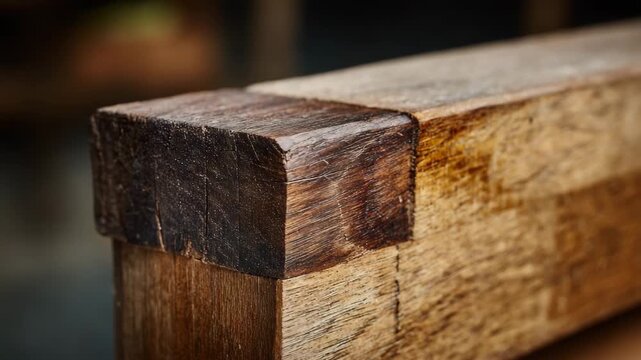 An intricate detail shot of a wooden corner joint in furniture, displaying the craftsmanship and smooth finish that elevates the aesthetic appeal of the piece.