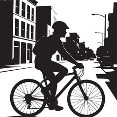Fototapeta premium A silhouette of person biking in urban street, active lifestyle