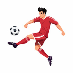 Man in Red Kicking a Soccer Ball in Mid-Air