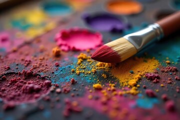 Obraz premium Vibrant Paintbrushes and Mixed Colors on Artists Palette Ready for Painting