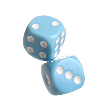 Blue game dices on white background