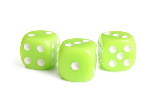 Green game dices on white background