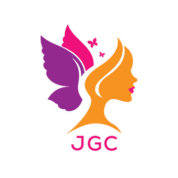 JGC Elegant Butterfly Woman Logo Design.  JGC Beauty and Wellness Brand Identity. JGC Feminine Salon and Cosmetic Symbol.

