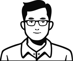 Obraz premium Illustration of a man with glasses, wearing a collared shirt, in a black and white graphic style.