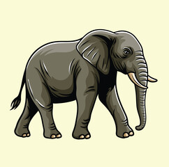 an elephant is walking in hand drawn illustration style