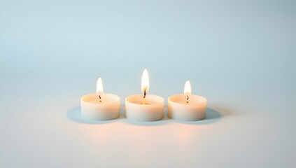 three candles on a soft blue background
