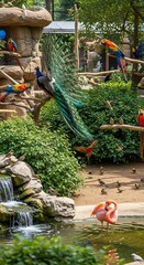 Exotic Birds and Wildlife at a Tropical Zoo Oasis.