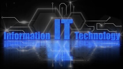 IT - Information Technology blue lettering with reflection effects on a structured surface - 3D Illustration