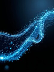 Obraz premium Abstract Blue Glowing Particle Wave on Black Background: Futuristic Technology, Data Stream, Digital Network, Artificial Intelligence Concept