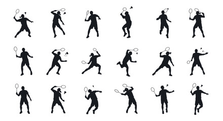 Fototapeta premium Badminton Players Silhouettes in Action - Dynamic Sports Poses.