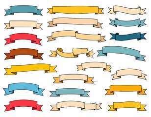 Obraz premium A collection of various colorful banners with a hand-drawn style, outlined in black