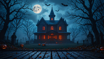 halloween background with castle and pumpkin