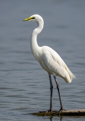 Elegant Great Egret Standing Tall in Serene Waters.