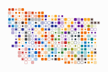 Montana, shape of the state build of colored cells. Digital style map of the Montana on white background. Large size rounded square blocks. Trending vector illustration.
