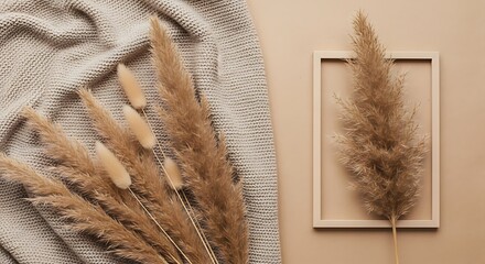 Elegant Pampas Grass Still Life with Neutral Tones and Minimalist Frame.