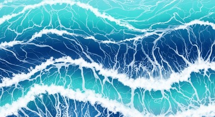 Dynamic digital painting of tumultuous blue sea waves crashing with white foam, an artistic interpretation of a powerful ocean