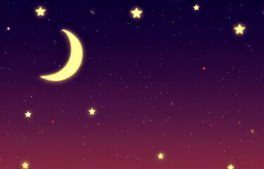 夜空に輝く三日月と銀河の背景イラスト
