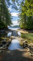 Tranquil Path to the Ocean - A Coastal Forest View.
