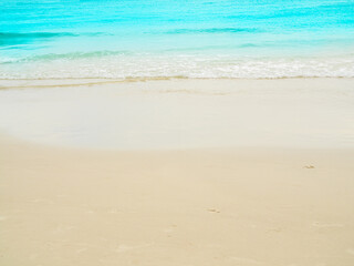 Summer background sea blue with sand beach at coast island scene mockup water nature travel vacation holidays tropical, mockup ocean ecosystem energy change environment, backdrop product cosmetic.
