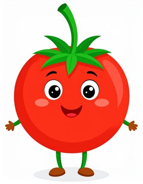 Naklejki Smiling funny red tomato cartoon character vector illustration