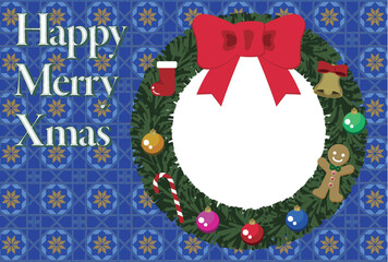 Stylish and cute Christmas greeting cards, Happy Merry Xmas, blue / おしゃれで可愛いクリスマスのグリーティングカード 青