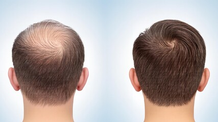 Before and after comparison of male hair loss treatment or restoration and hair transplant concept.