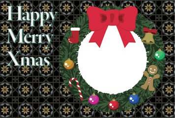 Stylish and cute Christmas greeting cards, Happy Merry Xmas, black / おしゃれで可愛いクリスマスのグリーティングカード 黒