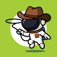 Cute Astronaut Cowboy Illustration for Space Cartoon Character and Wild West Adventure Concept