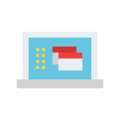 Modern flat design laptop display showing calendar and checklist interface against a blue background with clean lines and simple icons indicating organization and planning digital tools