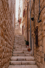 Long Ascending Stone Alleyway in Dubrovnik, Croatia