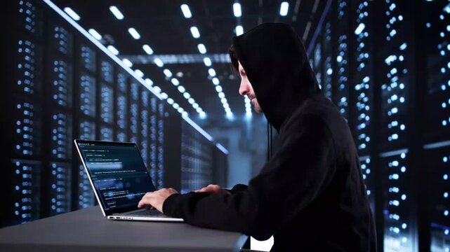 Hacker Doing Cyber Attack And Looking