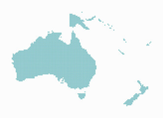 Oceania dotted map. Digital style map of the continent on white background. Oceania shape with square dots. Colored dots style. Small size squares. Awesome vector illustration.