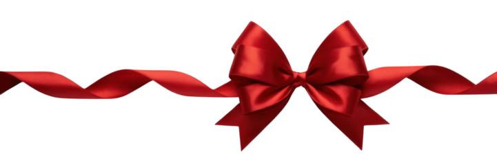 Elegant red satin ribbon tied into a decorative bow with flowing streamers isolated on transparent background