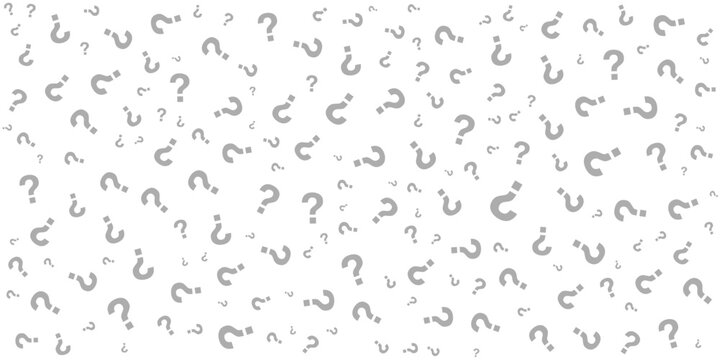 Question mark seamless pattern. Repeating interrogation patern. Hand drawn black simple icon on white sample background. Repeated modern wallpaper for design prints. Repeat swatch.