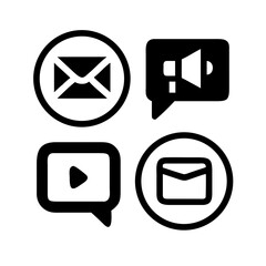 Four communication icons representing messages and media