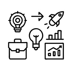 Business strategy icons showing idea and growth