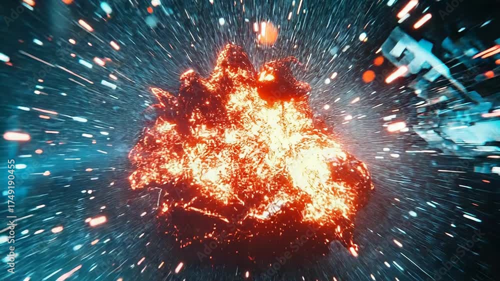 Wall mural exploding starburst in deep space with particles flying