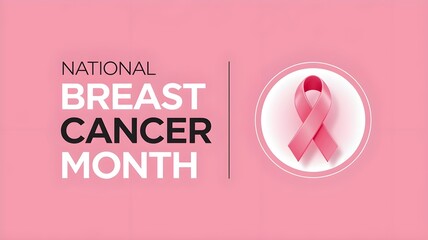 National Breast Cancer Awareness Month Poster with 3D Pink Ribbon Emblem on Bright Pink Background