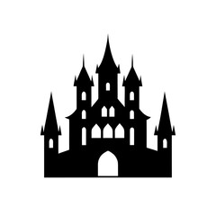 Silhouette of a spooky castle art on transparent background