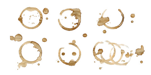 Vector coffee cup stains on transparent background. Circle prints and stains for vintage design.